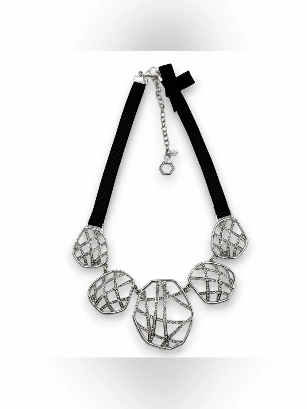 Simply Vera Silver Tone Geometric Statement Necklace Black Ribbon Collar